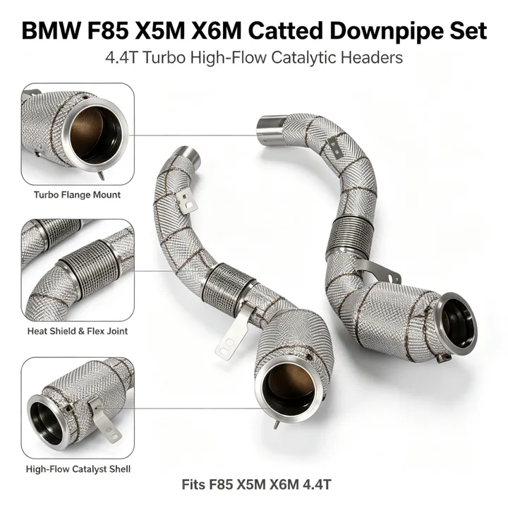 Car Performance Exhaust Header for BMW F85 X5M F86 X6M S63 4.4T Exhaust Pipes Downpipe with Heat Insulation Cover Power Upgrade — image 7