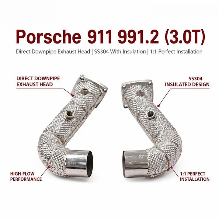 Custom Performance Downpipe Exhaust Head for Porsche 911 991.2 3.0T SS304 Insulated Dumppipe 1:1 Perfect Installation — image 7