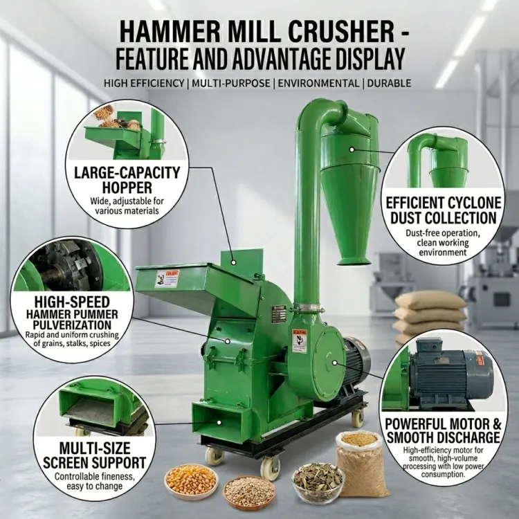 Multifunctional Dry Wet Grain Hammer Mill Grinder Corn Wheat Soybean Milling Machine Electric Motor High Capacity Farm — image 2