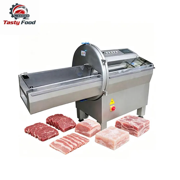 Tasty Food High Efficiency SS304 Frozen Steak Cutting Machine Industrial Automatic Bacon Slicer Chicken Breast Beef Motor Pump — image 3