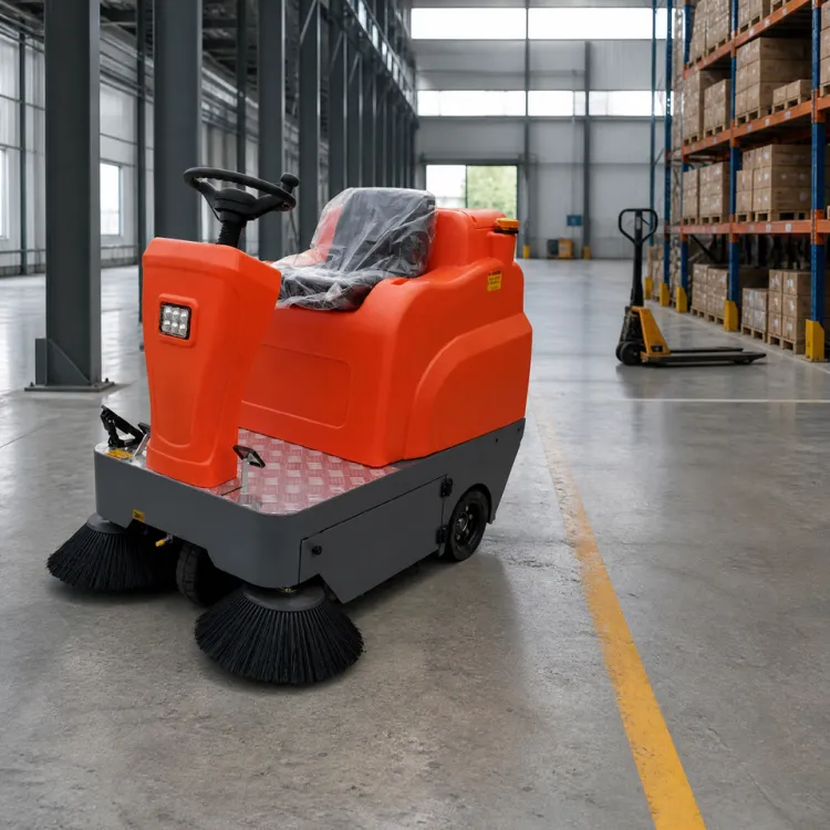 Arrival Self-Propelled 48V Ride-On Floor Sweeper Machine Complete Set Brushes Battery Charger 1250mm Width Large Area Ground — image 3
