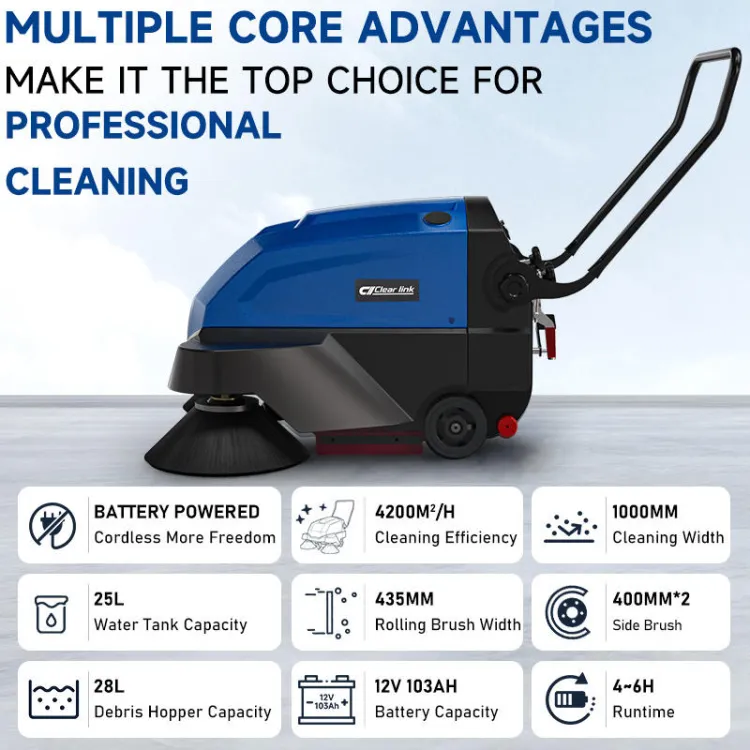 Industrial Walk-Behind Hand-Push Electric Cordless Commercial Floor Sweeper — image 2