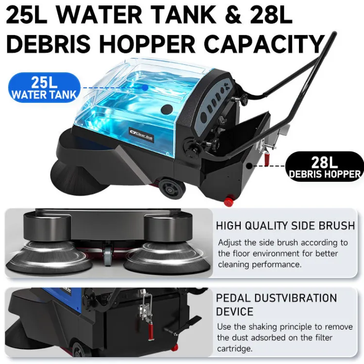 Industrial Walk-Behind Hand-Push Electric Cordless Commercial Floor Sweeper — image 4