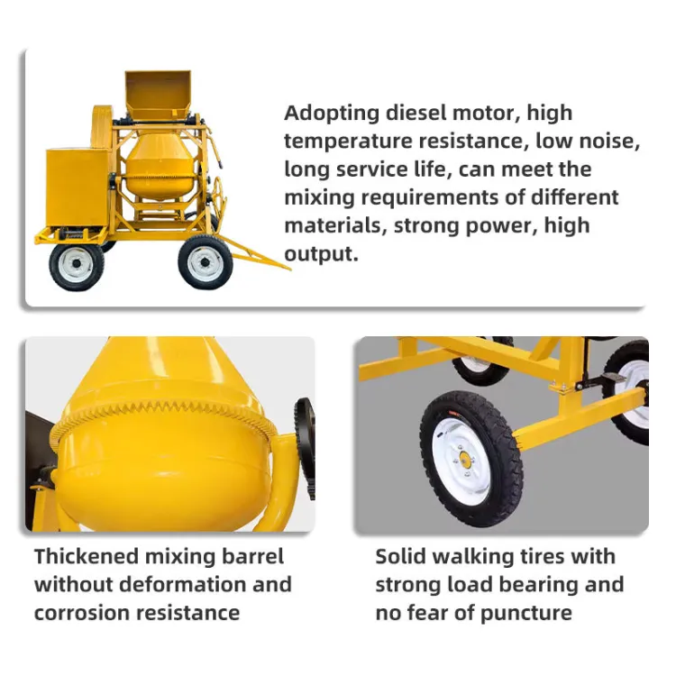 Portable Small Concrete Mixer with Hopper diesel 350L-700L Cement Mixing Suitable for Construction — image 4