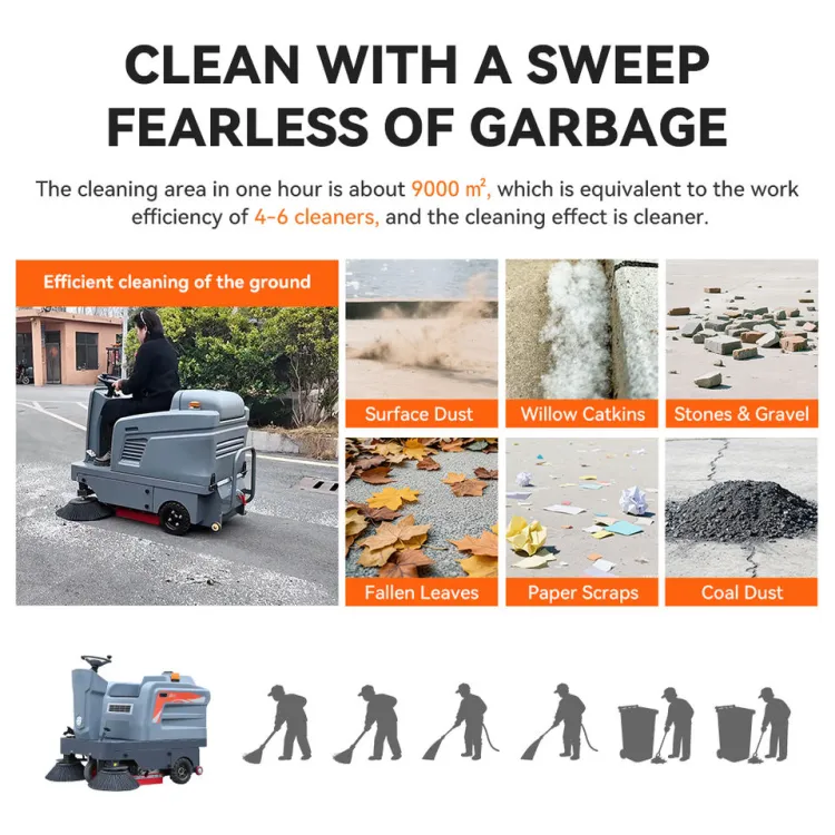 Industrial Ride-on Floor Sweeper for Clearing Leaves, Dust and Debris From Workshops, Warehouses and Roads — image 2