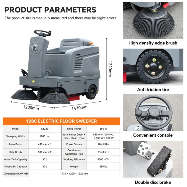 Industrial Ride-on Floor Sweeper for Clearing Leaves, Dust and Debris From Workshops, Warehouses and Roads — image 3