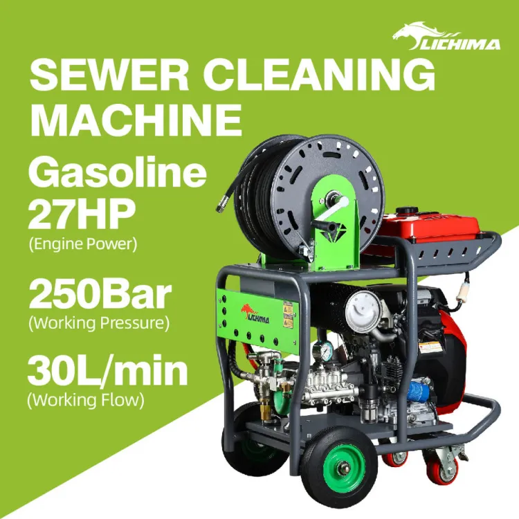 Gasoline Sewer Cleaning Machine 27HP 250Bar 30Lmin High Pressure Drain Jet Cleaner with 50M Hose — image 1