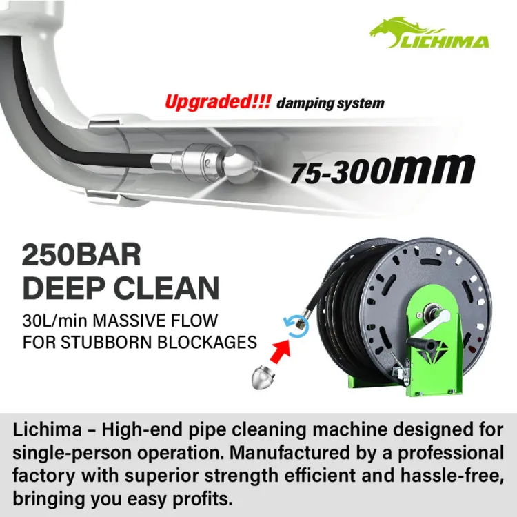 Gasoline Sewer Cleaning Machine 27HP 250Bar 30Lmin High Pressure Drain Jet Cleaner with 50M Hose — image 5