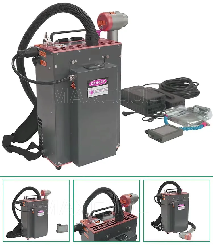 100W 200W 300W Pulse Fiber Laser Cleaning Machine for Rust Paint Oil Graffiti Wood & Stone- Portable Backpack Style — image 3