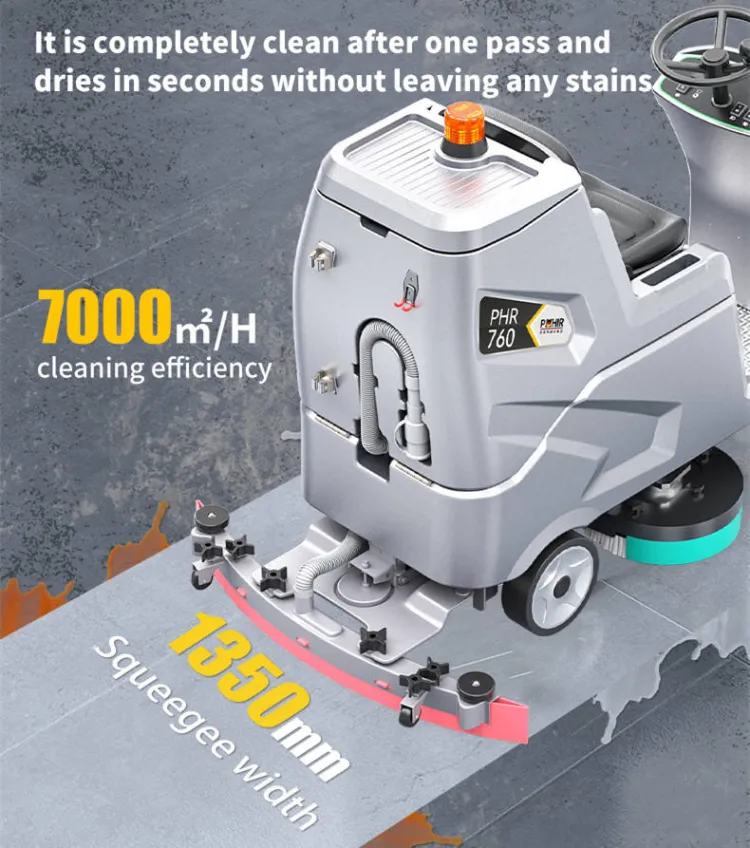 POHIR-760 Intelligent Industrial Drive Dual Brush Floor Scrubber Domestic Ride on Street School Floor Sweeping Machine — image 2