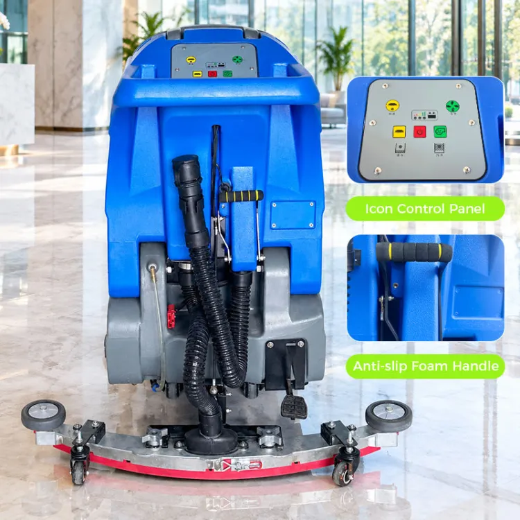 Electric Floor Scrubber Machine CE Certified Wide Cleaning Path Anti-clog Suction System Streak-free Floor Washing — image 5