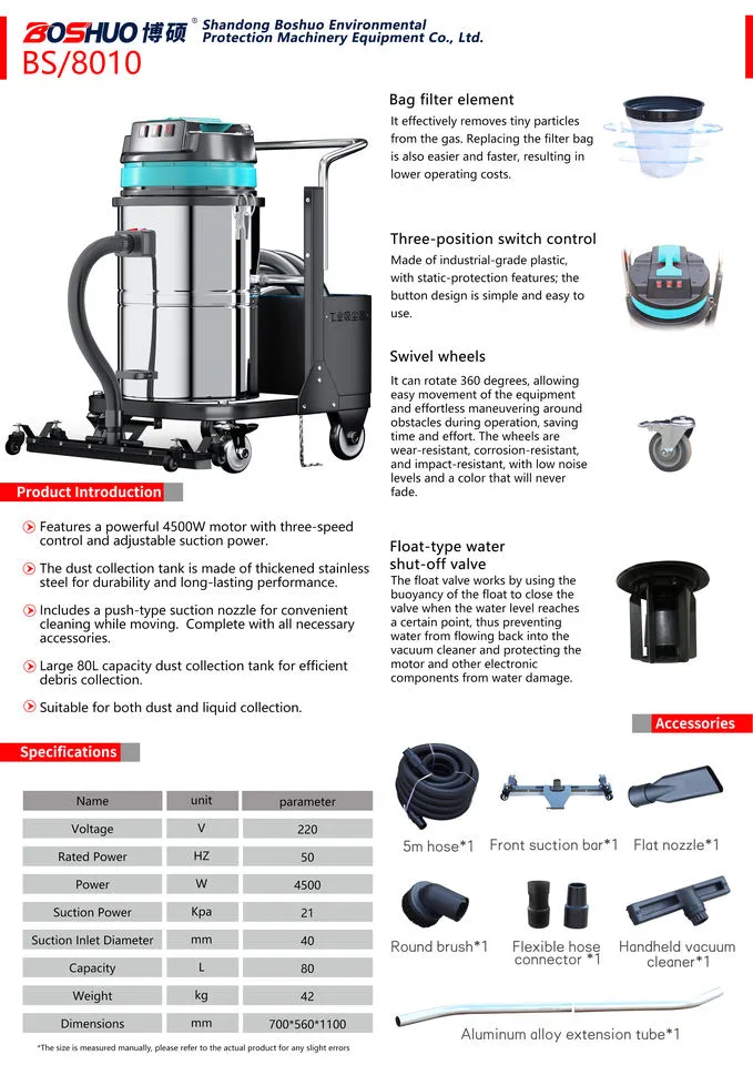Heavy Duty Electric Industrial Wet & Dry Stainless Steel Vacuum Cleaner Large Capacity Strong Suction for Dust Collection — image 4