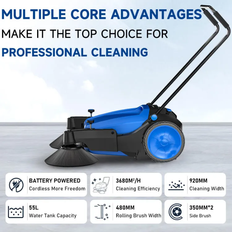 Easy Storage Handheld Manual Walk-behind Road Floor Sweeper for Edge and Blind Area Cleaning — image 2