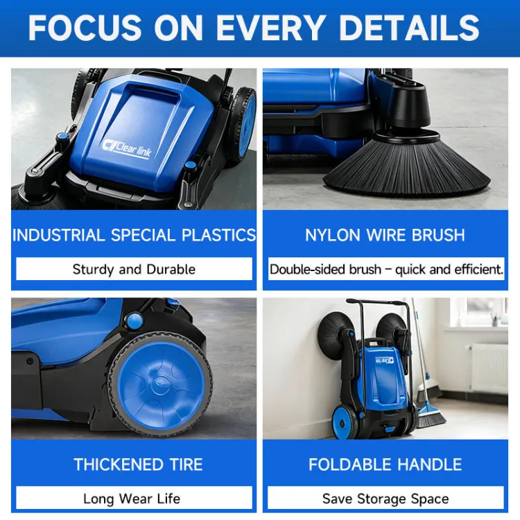 Easy Storage Handheld Manual Walk-behind Road Floor Sweeper for Edge and Blind Area Cleaning — image 3