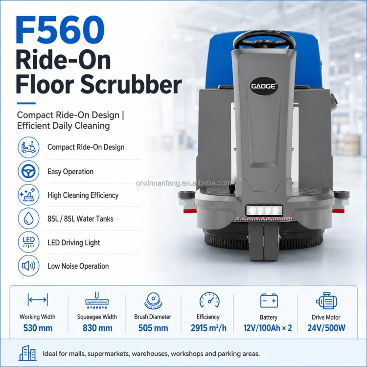 F560 Electric Floor Scrubber Machine Heavy Duty Floor Washing Machine Warehouse 85L Tank Ride on Floor Scrubber — image 3