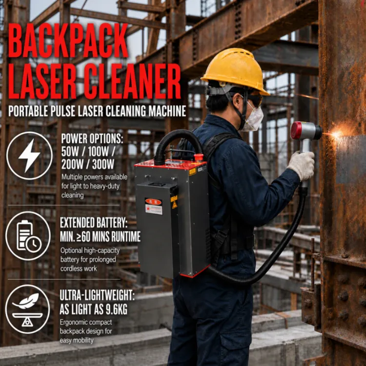 Portable Fiber Laser Cleaning Machine Backpack Design for Rust Paint Oil Removal air Cooling Back Pack 50W Battery Powered — image 3