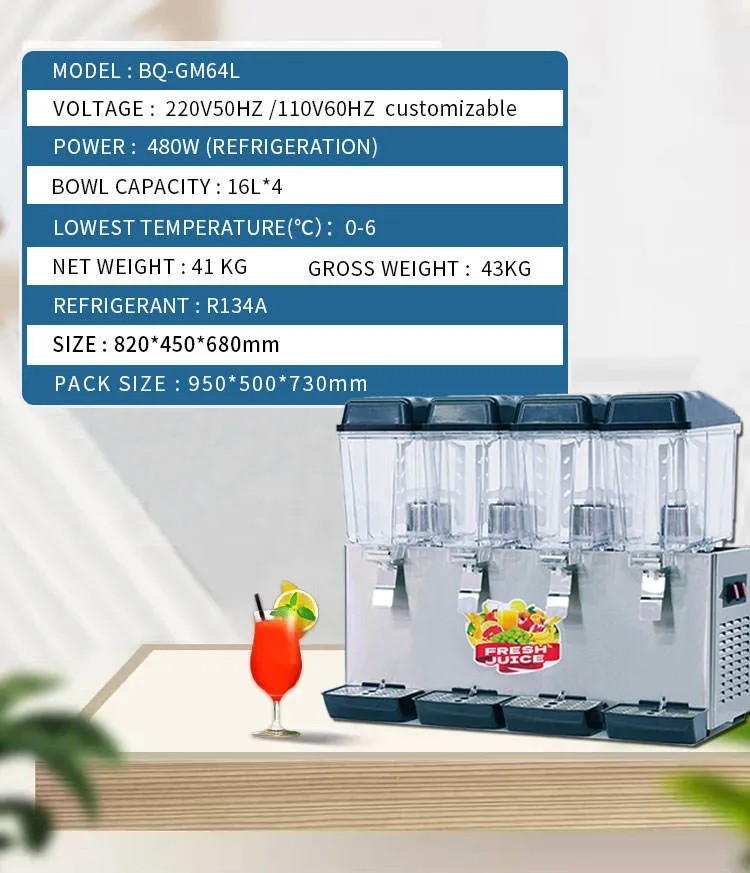 4 Tanks Commercial Juice Dispenser Machine Luxury Fresh Orange Juice Drink Dispenser for Hotel and Restaurant — image 2