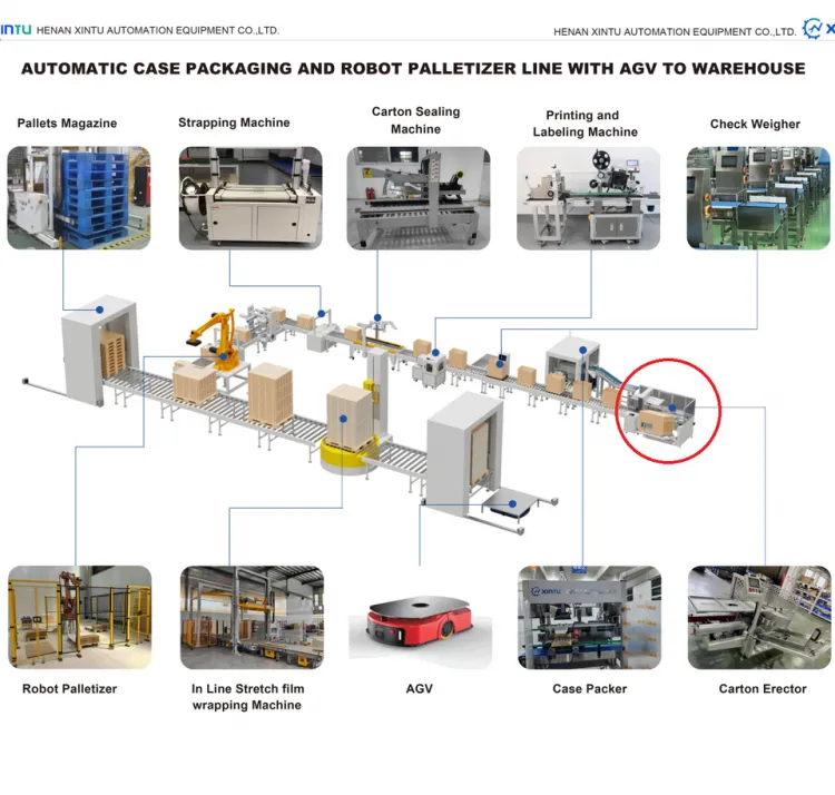 Fully Automatic Cardboard Box Carton Forming Sealing Packaging Line with Secondary Packaging Food Grade Bags & Pouches — image 3