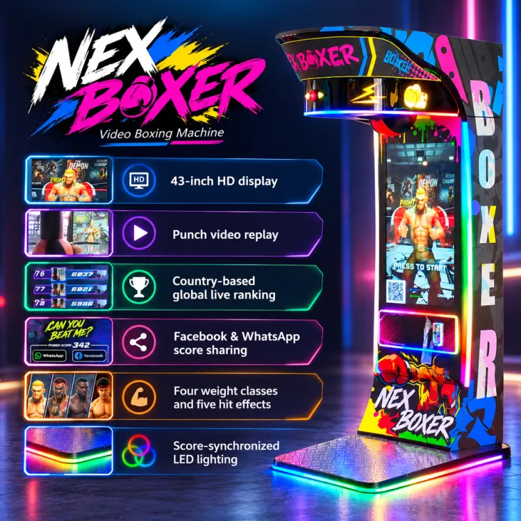 43 Inch Punching Boxing Machine Metal & Plastic Construction Heavy Duty Coin-Operated with Video Replay & Global Ranking — image 2