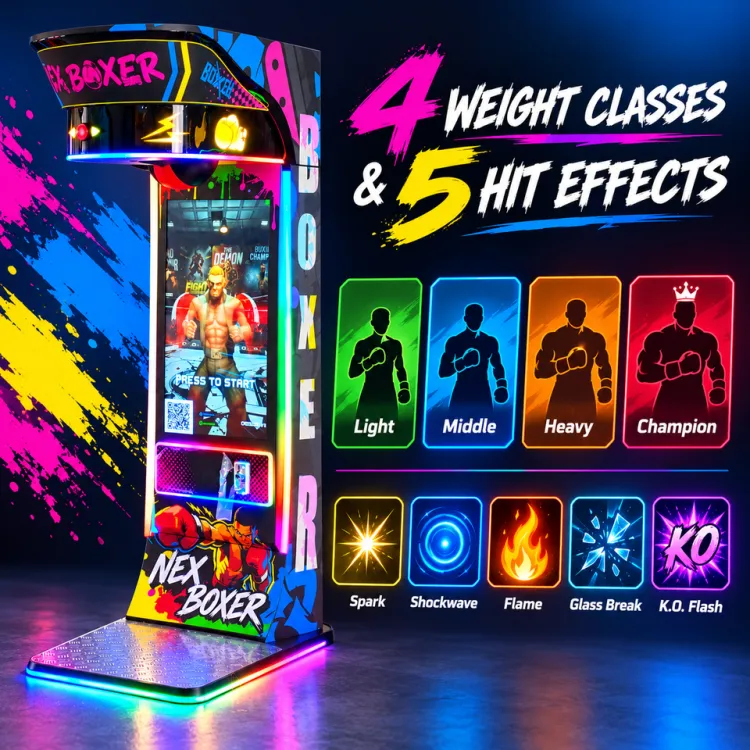 43 Inch Punching Boxing Machine Metal & Plastic Construction Heavy Duty Coin-Operated with Video Replay & Global Ranking — image 3