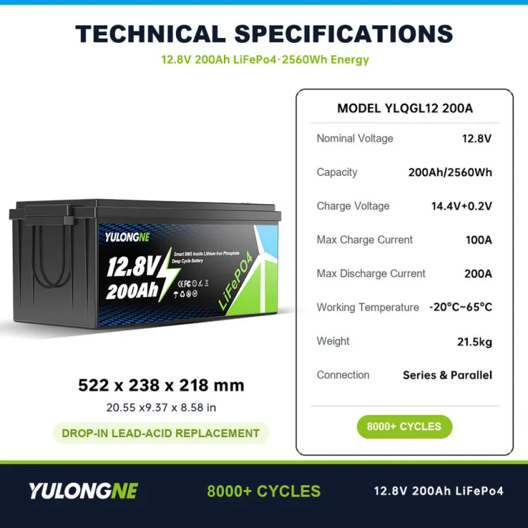 YULONGNE 100A 12.8V 100Ah LiFePO4 8000-Cycle Battery 1280Wh Built-in Full BMS Deep Cycle Home Off-Grid Solar Power Storage — image 4
