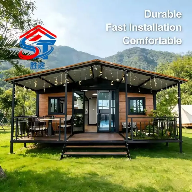 Wood Grain Prefab Cabin House With Sloped Roof Portable Modular Tiny Home for Forest Resort Garden Studio Outdoor Living — image 2