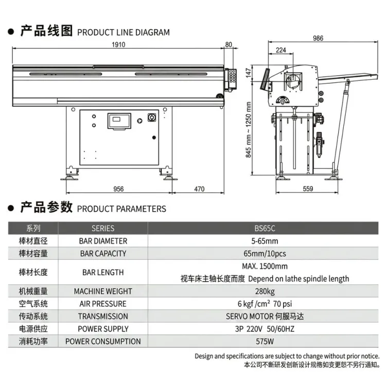 BS65C CNC Lathe Short Bar Feeder Automatic Feeding Machine 5/65mm Max 1500mm With HMI Control — image 2