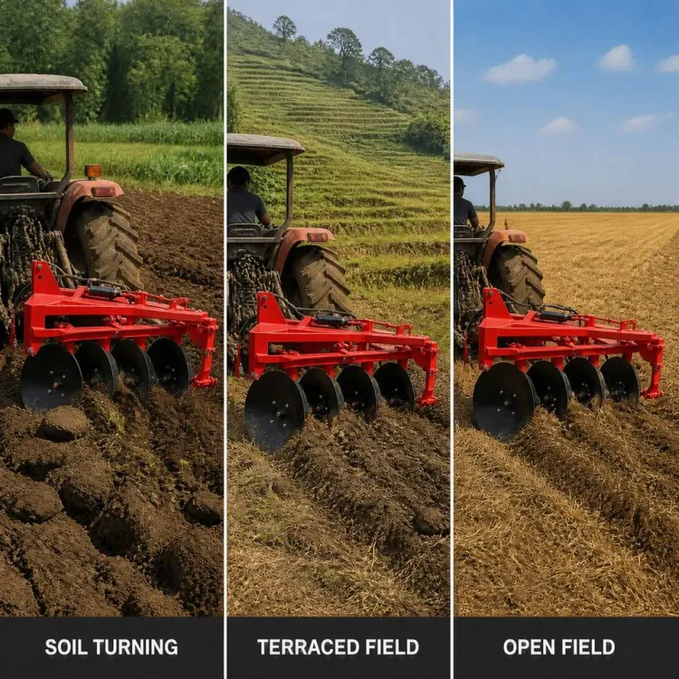 Hydraulic Reversible Disc Plough 3 Point Linkage Tractor Plow 750-1250mm Working Width Fits 50-150HP Farm Plowing Equipment — image 2