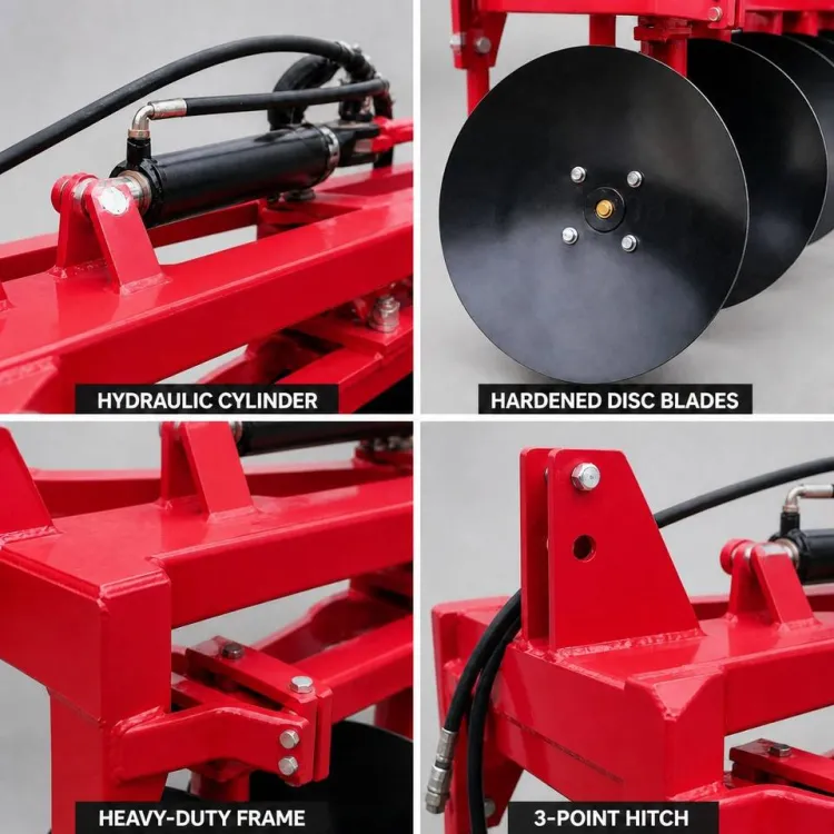 Hydraulic Reversible Disc Plough 3 Point Linkage Tractor Plow 750-1250mm Working Width Fits 50-150HP Farm Plowing Equipment — image 3