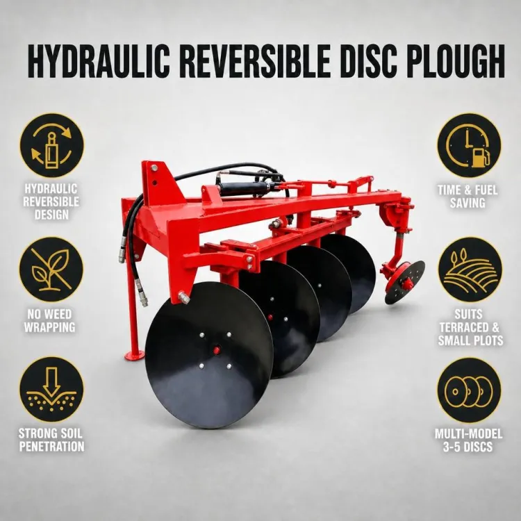 Hydraulic Reversible Disc Plough 3 Point Linkage Tractor Plow 750-1250mm Working Width Fits 50-150HP Farm Plowing Equipment — image 4