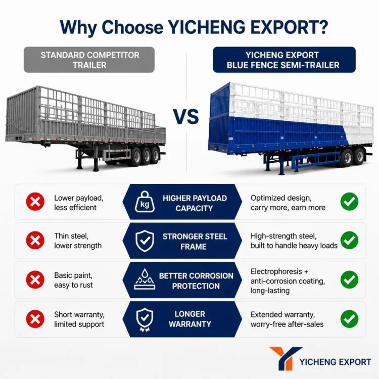 Heavy Duty 3 Axle Fence Cargo Semi Trailer 60 Ton High Board Steel Grain Livestock Transport for Logistics Farm Export — image 3