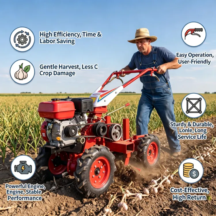 Agricultural 4 Rows Garlic Harvester Walk-behind Gasoline Motor Labor-saving High Productivity Garlic Harvest Equipment — image 6