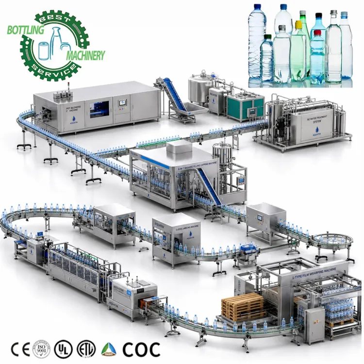 Stainless Steel 304 Bottled Water Production Line Turnkey PET Bottle Blowing Filling Capping Labeling Shrink Wrapping Machine — image 1