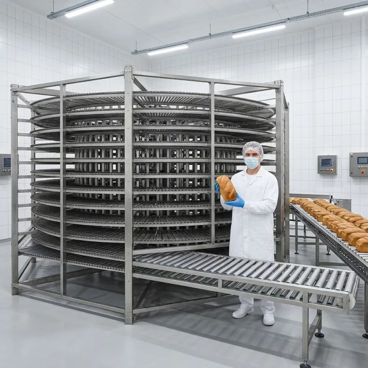 SS304 Spiral Cooling Conveyor for Bread Dessert Multi-layer Spiral Tower Conveyor Low-temperature Resistant Quick Freezing — image 3