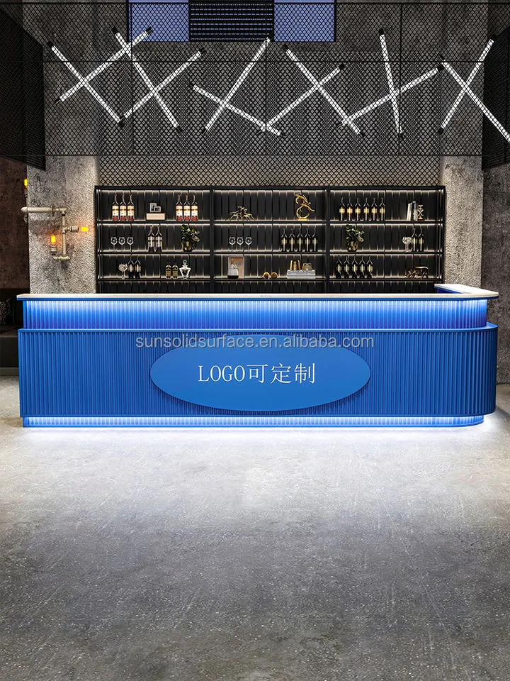 L Shape Stainless Steel Modern Outdoor Bar Counter Home Kitchen Bar Counter With Led Light Commercial Bar Counter Design — image 2