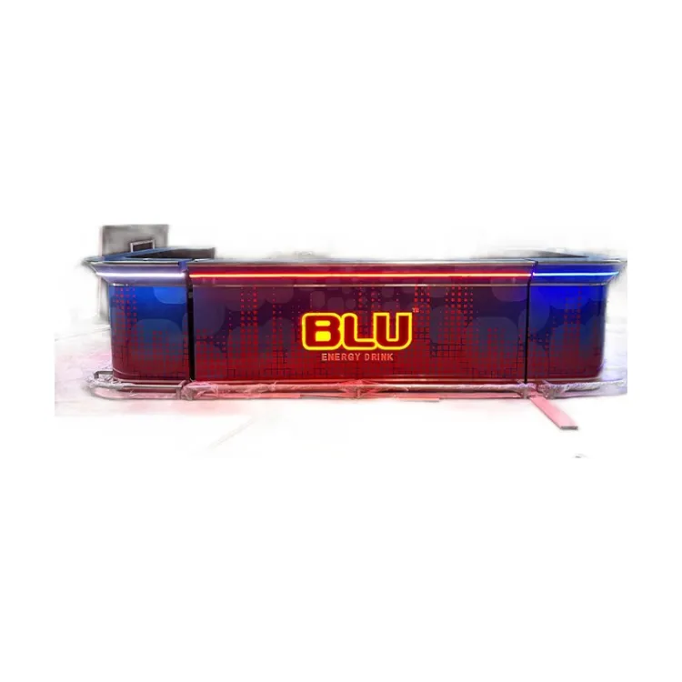 Industrial Design Led Nightclub Hotel Bar Furniture U Shape Round Corner Wood Bar Counter With Stone Countertop — image 1