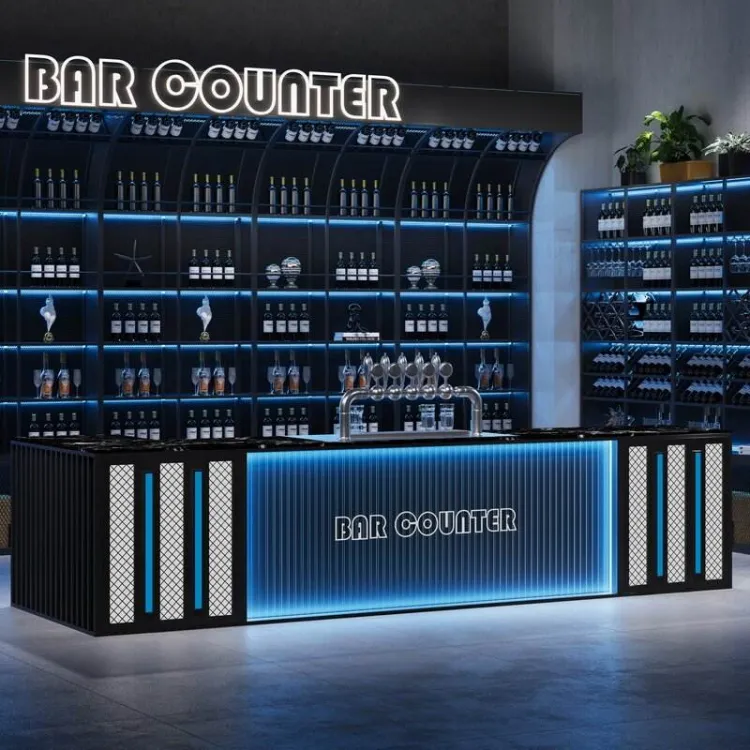 Commercial Metal Solid Surface L-Shaped Bar Counter Outdoor Spaces Bar Furniture Set for Night Clubs Hotels Restaurants Home Use — image 2