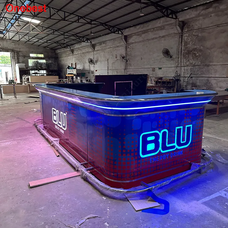 Industrial Design Led Nightclub Hotel Bar Furniture U Shape Round Corner Wood Bar Counter With Stone Countertop — image 2