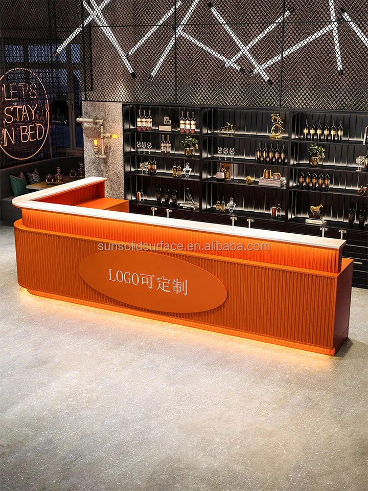L Shape Stainless Steel Modern Outdoor Bar Counter Home Kitchen Bar Counter With Led Light Commercial Bar Counter Design — image 3