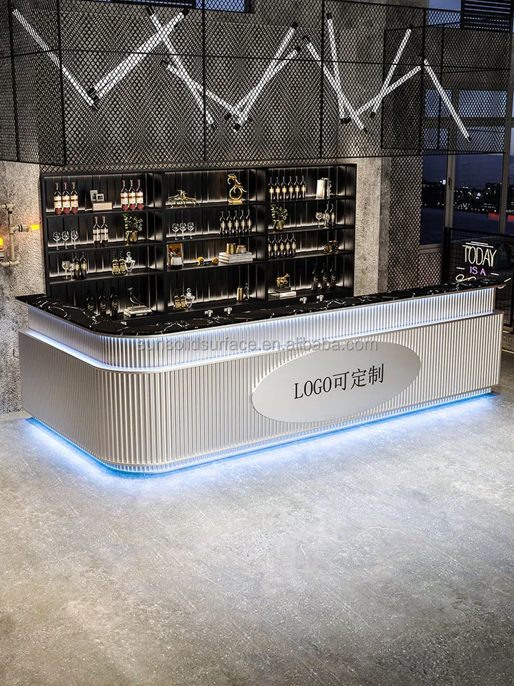 L Shape Stainless Steel Modern Outdoor Bar Counter Home Kitchen Bar Counter With Led Light Commercial Bar Counter Design — image 4