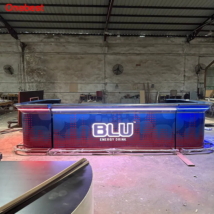 Industrial Design Led Nightclub Hotel Bar Furniture U Shape Round Corner Wood Bar Counter With Stone Countertop — image 4