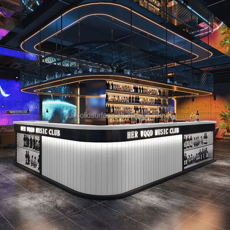 L Shape Stainless Steel Modern Outdoor Bar Counter Home Kitchen Bar Counter With Led Light Commercial Bar Counter Design — image 5