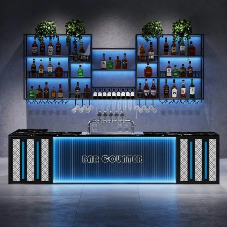 Commercial Metal Solid Surface L-Shaped Bar Counter Outdoor Spaces Bar Furniture Set for Night Clubs Hotels Restaurants Home Use — image 5