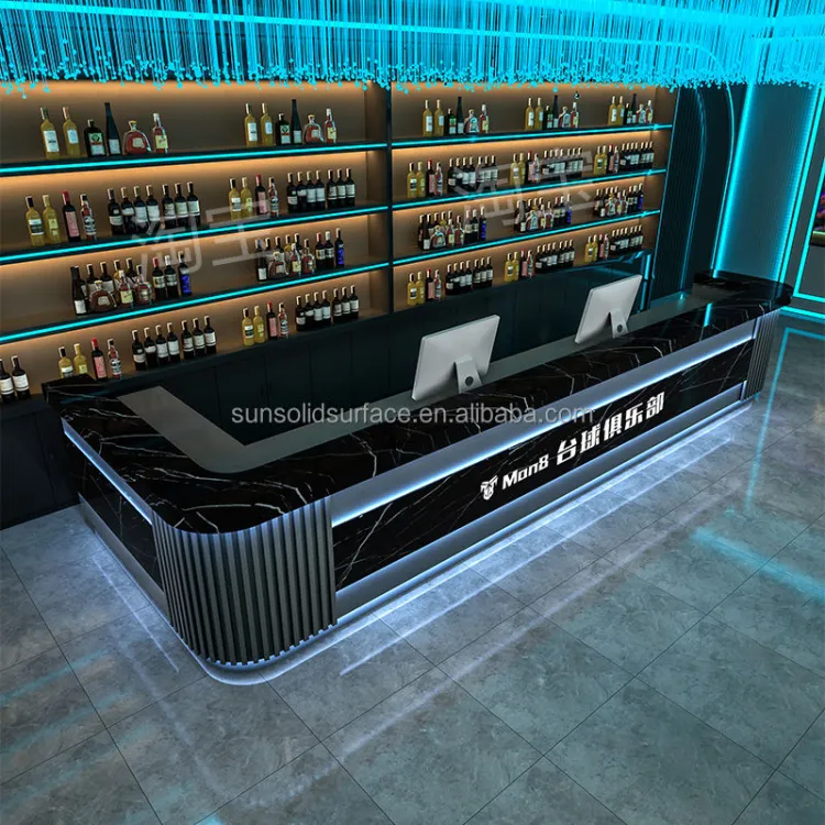 L Shape Stainless Steel Modern Outdoor Bar Counter Home Kitchen Bar Counter With Led Light Commercial Bar Counter Design — image 6
