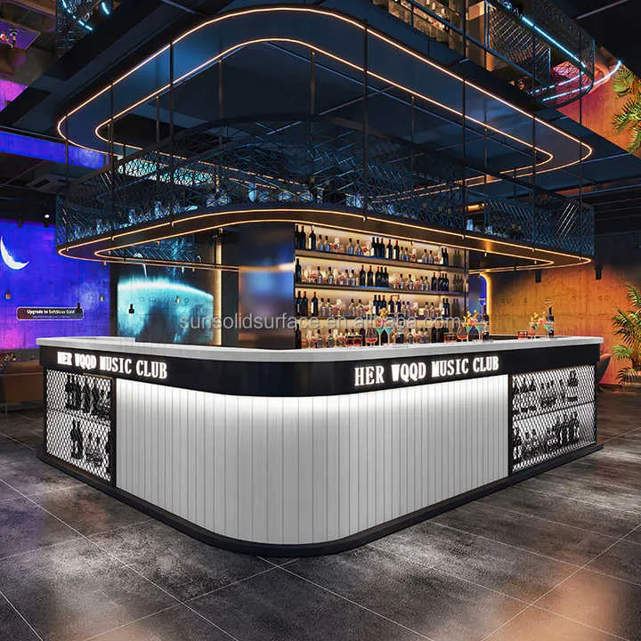 L Shape Stainless Steel Modern Outdoor Bar Counter Home Kitchen Bar Counter With Led Light Commercial Bar Counter Design — image 7