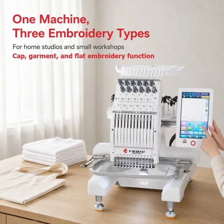 Flat Embroidery Machine Single Head 1201 Mini 300x200mm Area 1000 RPM For T Shirt Hoodie And Finished Garment Work — image 6