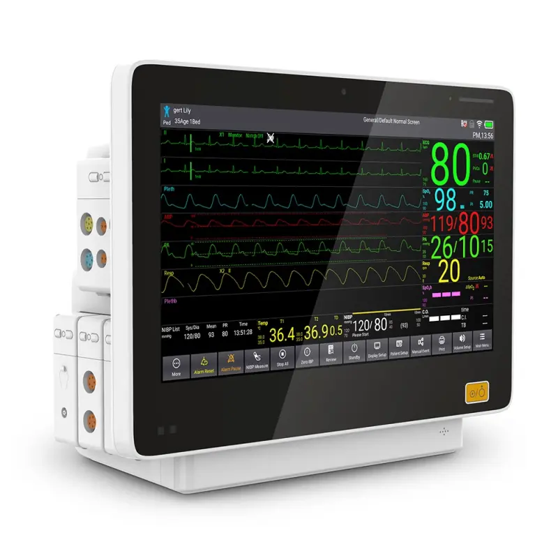 15 Inch Touch Screen Hospital Clinic Vital Signs Monitor M5 Main unit PMS2(with screen and 12 ECG) + 2IBP + ETC02(Side stream only)