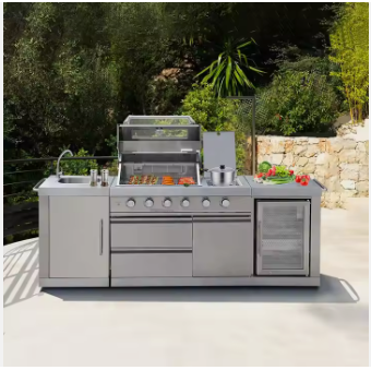 JN611 Outdoor Kitchen island All Stainless steel Outdoor kitchen BBQ Waterproof with Outdoor fridge 4 burners BBQ