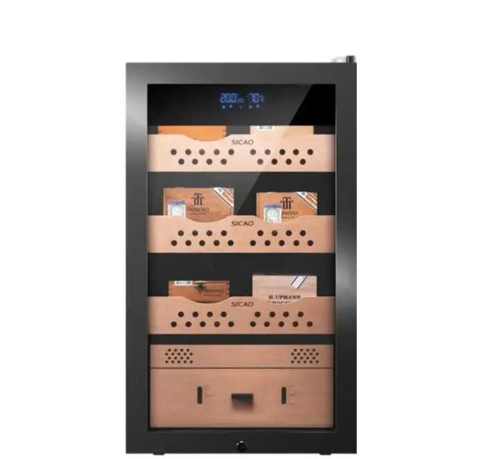 Mini Intelligent Digital Display Holds 500 Cigar Cabinet Cooler  Natural Wood Cigar Cooler Humidor