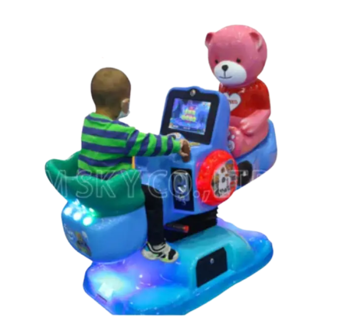 Creative Indoor 3D Video Game Machine Kids Interactive Bear Kiddie Rides Seesaw Coin Operated Fiberglass